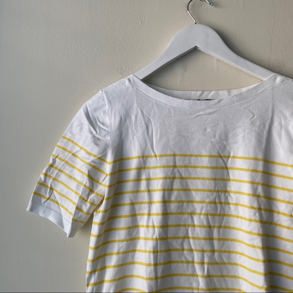 Banana Republic White & Yellow Stripe Stretch Boat Neck Short Sleeve Sweater - M - Picture 4 of 7